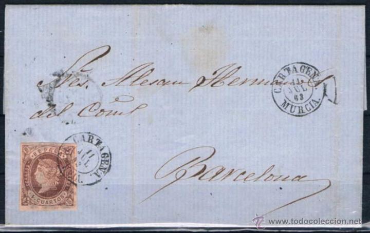 Sellos: 1863.- CARTAGENA A BARCELONA - Foto 1