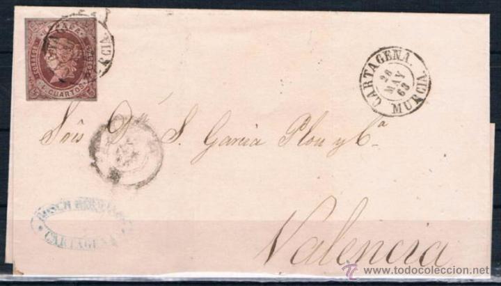 Sellos: 1863.- CARTAGENA A VALENCIA - Foto 1