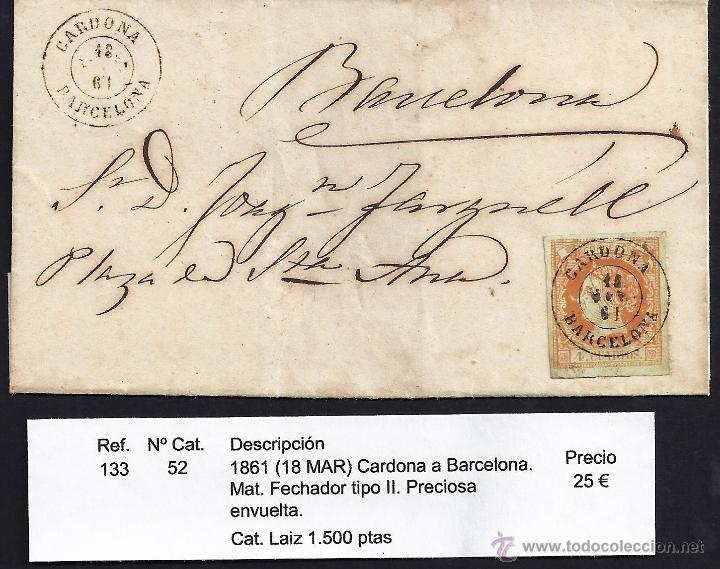 Sellos: 1861 Cardona a Barcelona - Foto 1