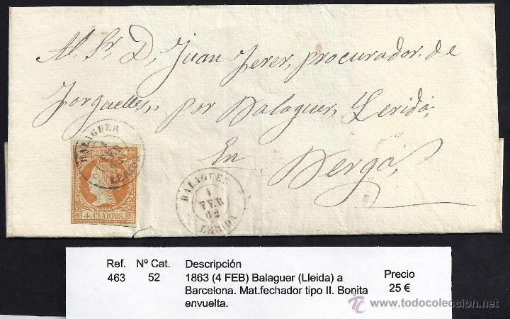 Sellos: 1863 Balaguer a Barcelona - Foto 1