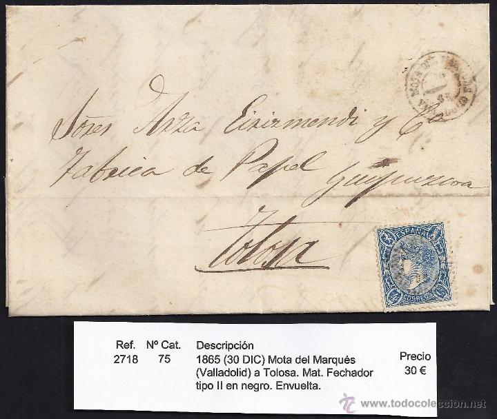 Sellos: 1865 Mota del Marqu&eacute;s a Tolosa - Foto 1