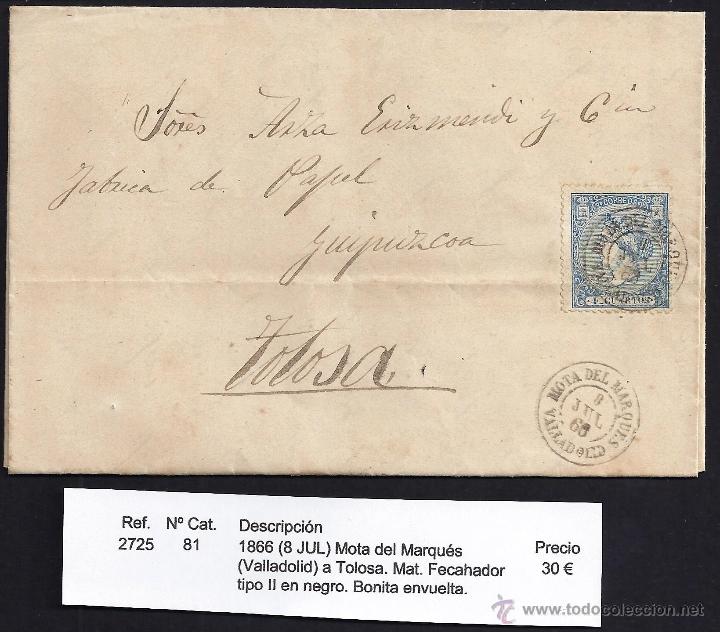 Sellos: 1866 Mota del Marqu&eacute;s a Tolosa - Foto 1