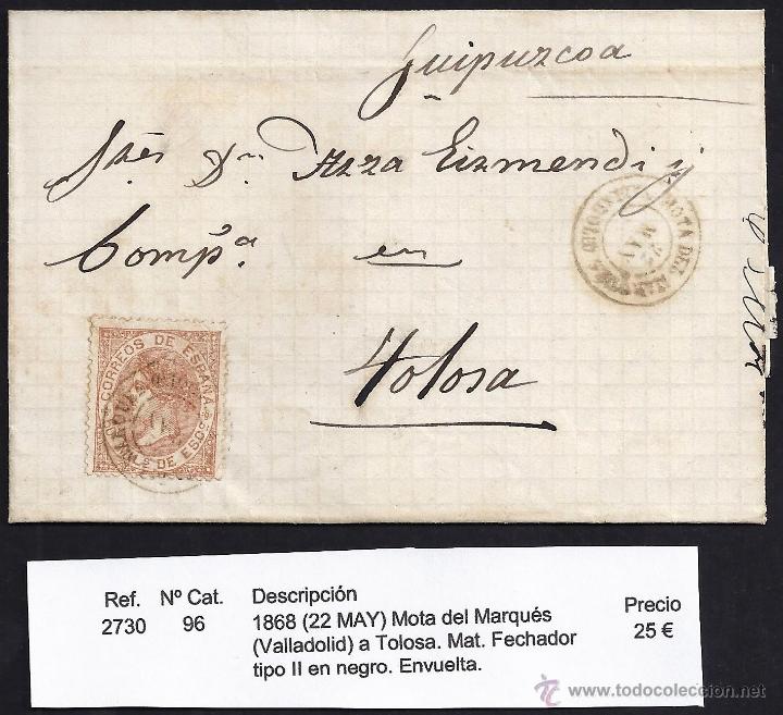 Sellos: 1868 Mota del Marqu&eacute;s a Tolosa - Foto 1
