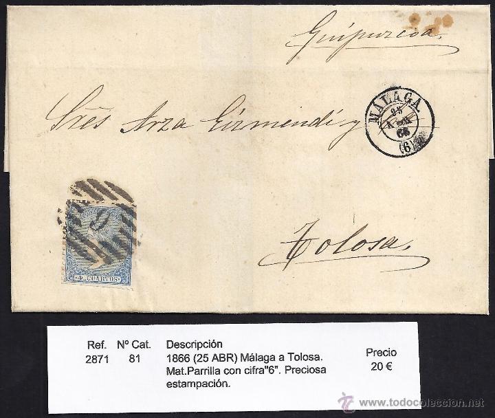 Sellos: 1866 M&aacute;laga a Tolosa - Foto 1
