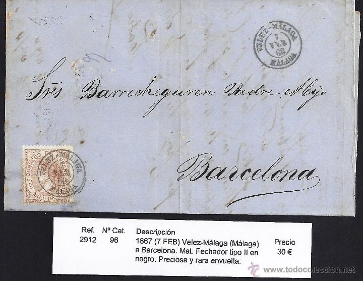 Sellos: 1867 Velez-M&aacute;laga a Barcelona - Foto 1