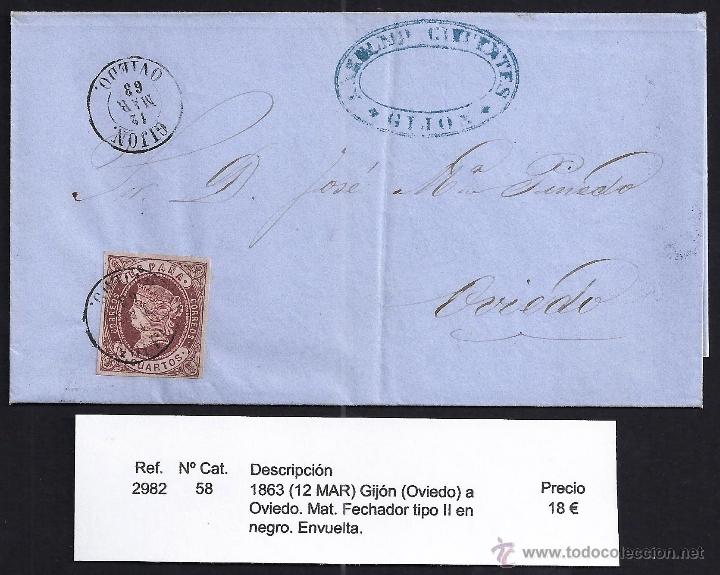 Sellos: 1863 Gij&oacute;n a Oviedo - Foto 1