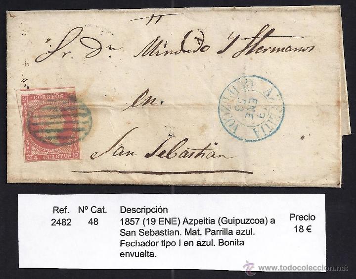 Sellos: 1857 Azpeitia a San Sebasti&aacute;n - Foto 1