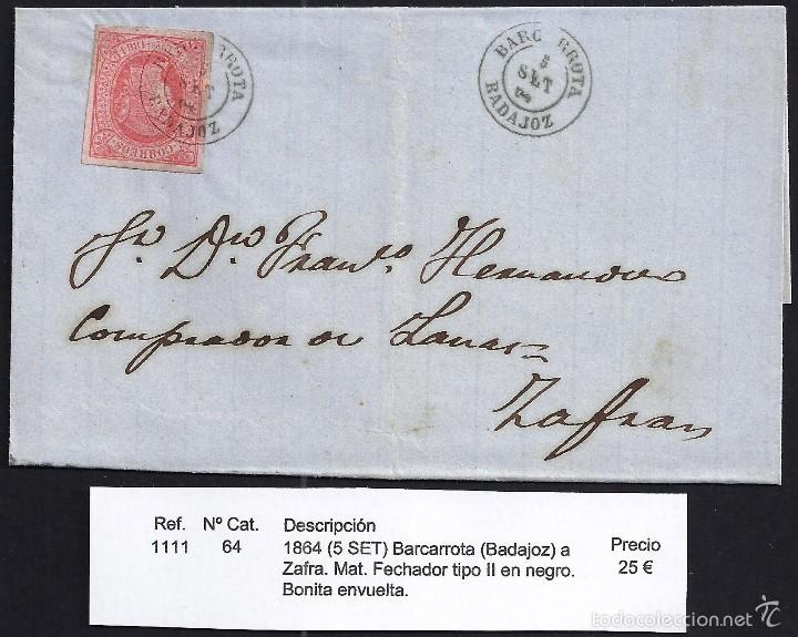 Sellos: 1864 Barcarrota a Zafra - Foto 1