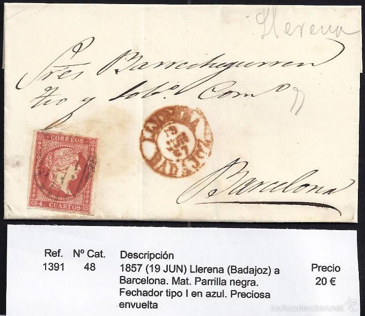 Sellos: 1857 Llerena a Barcelona - Foto 1