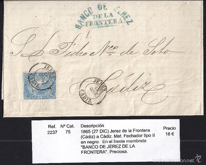 Sellos: 1865 Jerez de la Frontera a C&aacute;diz - Foto 1