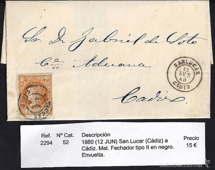 Sellos: 1860 San Lucar a C&aacute;diz - Foto 1