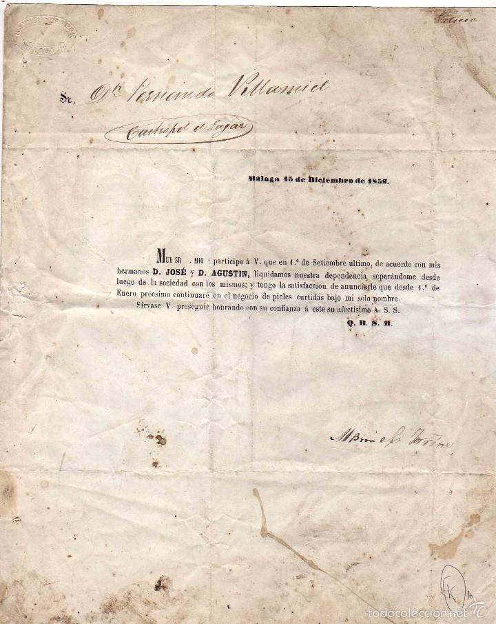 Sellos: Carta circulada M&aacute;laga 1858 - Foto 2