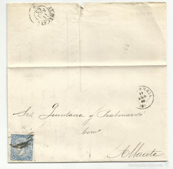 Sellos: CIRCULADA I ESCRITA 1865 DE valencia A ALBACETE - Foto 1