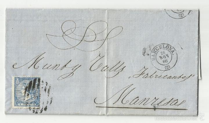 Sellos: circulada y escrita1866 de barcelona a manresa - Foto 1