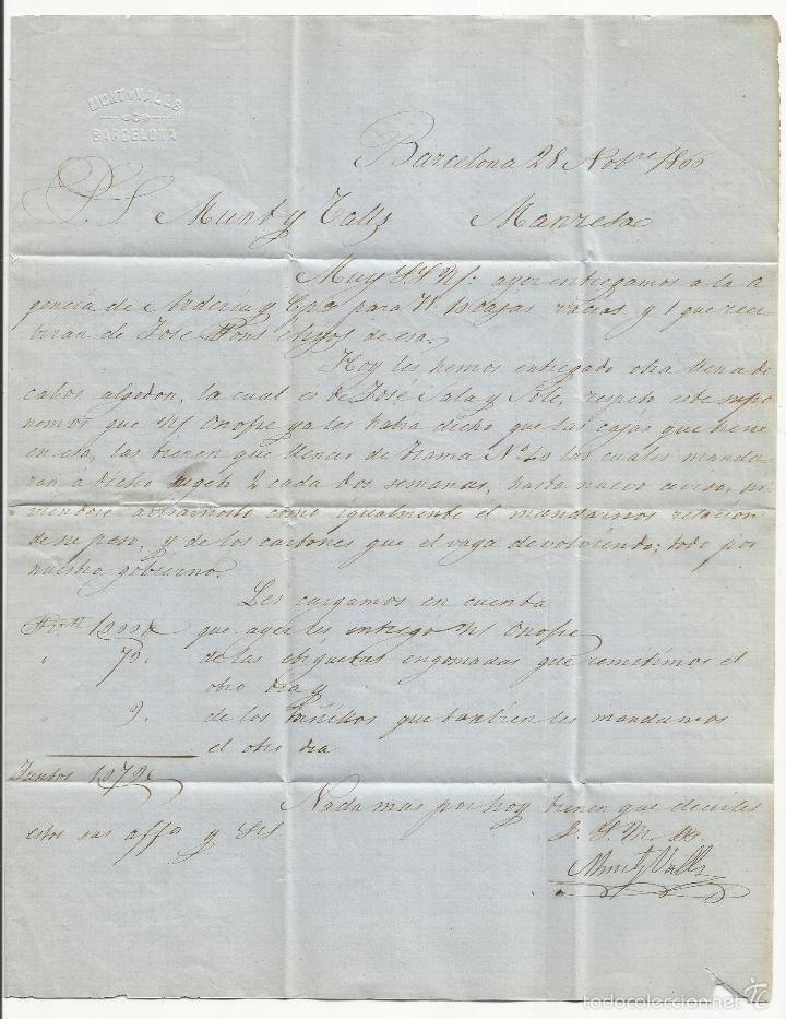 Sellos: circulada y escrita1866 de barcelona a manresa - Foto 2