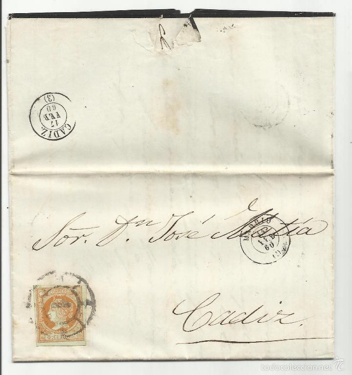 Sellos: circulada y escrita 1860 de madrid a cadiz - Foto 1