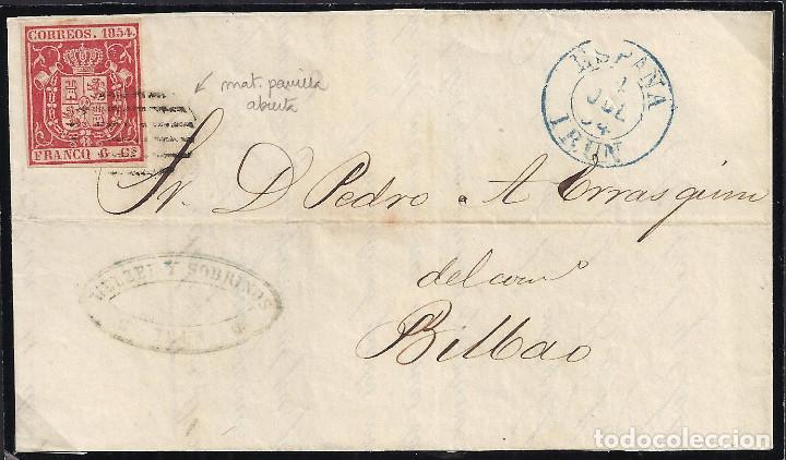 Sellos: 1854. CUBIERTA DIRIGIDA DE IR&Uacute;N A BILBAO. - Foto 1