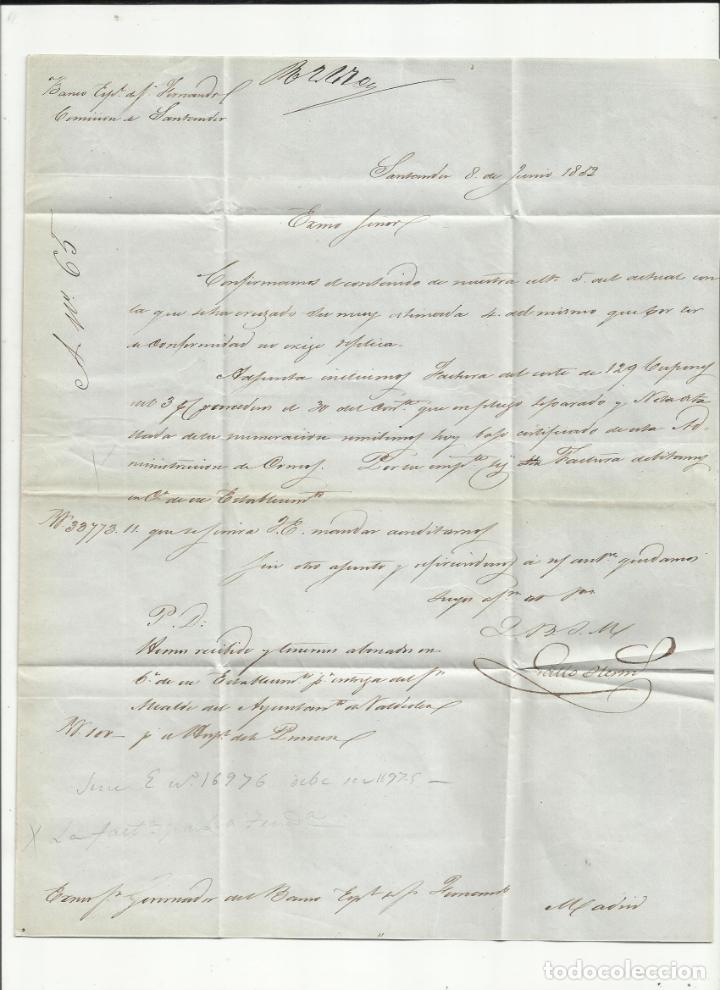 Sellos: circulada y escrita 1852 de santander a madrid - Foto 2