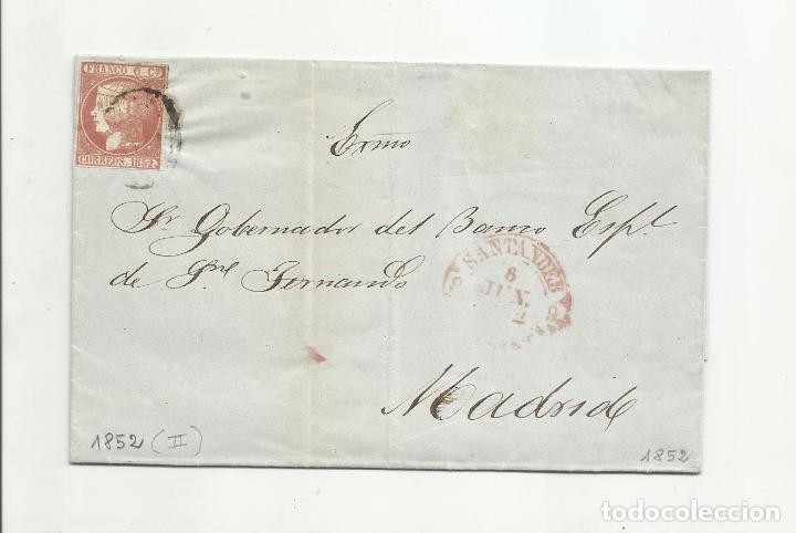 Sellos: circulada y escrita 1852 de santander a madrid - Foto 1