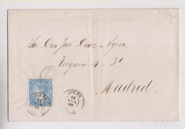 Sellos: ENVUELTA. AVIL&Eacute;S, ASTURIAS. 1865 - Foto 1
