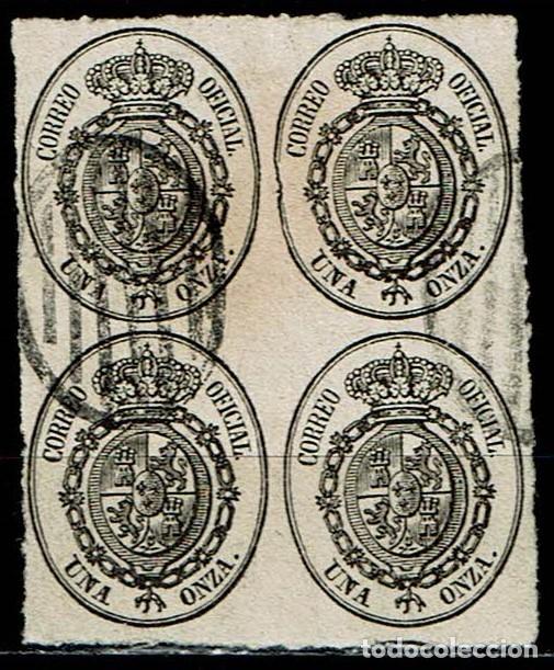 Sellos: ESPA&Ntilde;A 1855 - EDIFIL 36 USADO-BLOQUE DE 4 - Foto 1