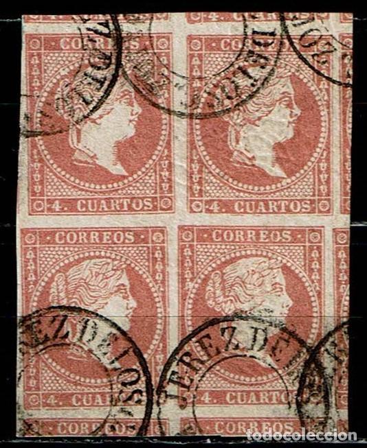 Sellos: ESPA&Ntilde;A 1855 - EDIFIL 48 USADO BLOQUE DE 4 - Foto 1