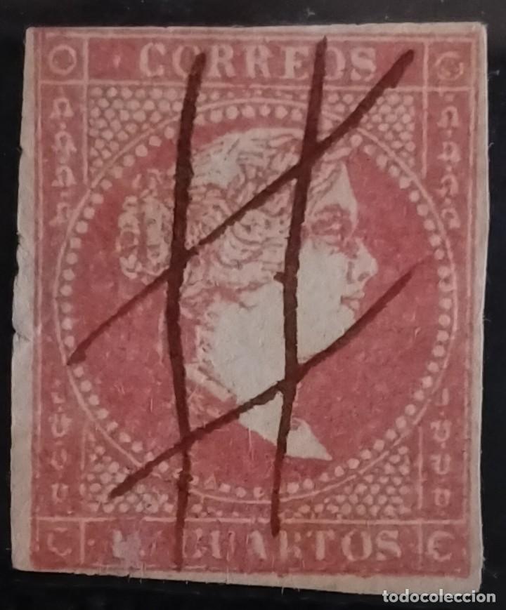 Sellos: ESPA&Ntilde;A. (Cat. 48). 4 Ctos. Mat. Mns. *DOBLE ASPA* de CERTIFICADO. EXTREMADAMENTE RARO. PIEZA DE LUJO