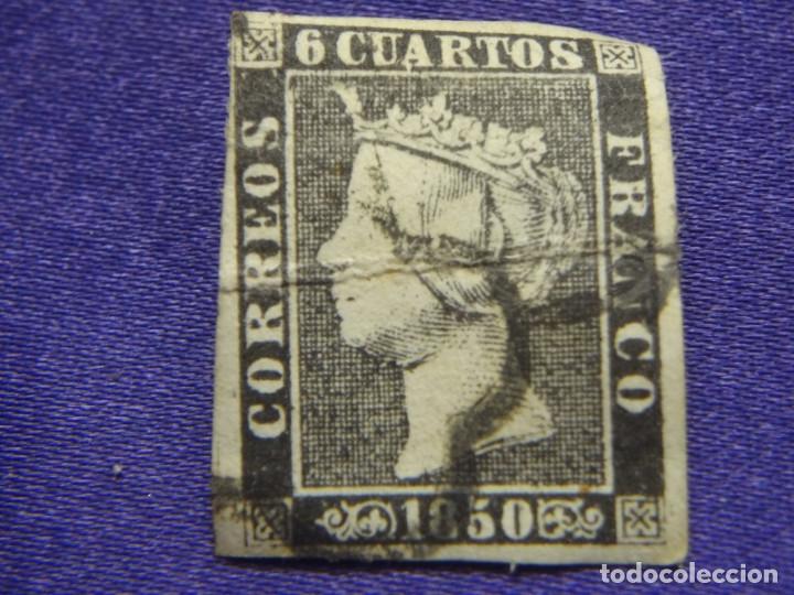 Sellos: SELLO 6 CUARTOS. 1850. EDIFIL 1A. USADO - Foto 1
