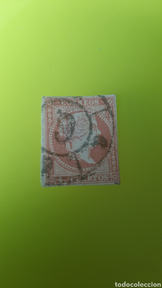 Sellos: ESPA&Ntilde;A ISABEL II 4 CUARTOS ROJO USADO TIPO - Foto 1
