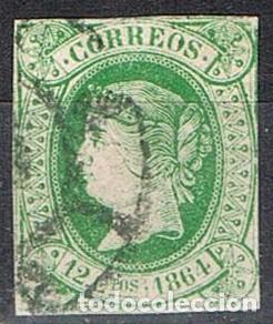 Sellos: 0954. Sello 12 cuartos 1864, edifil num 65 &ordm; - Foto 1