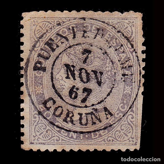 Sellos: Isabel II.1867.20c d e.PUENTEDEUME CORU&Ntilde;A.Edifil 92 - Foto 1