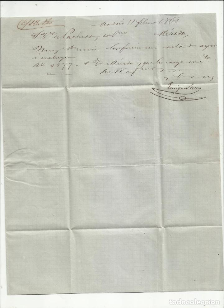 Sellos: CIRCULADA Y ESCRITA 1868 DE MADRID A Merida badajoz - Foto 2