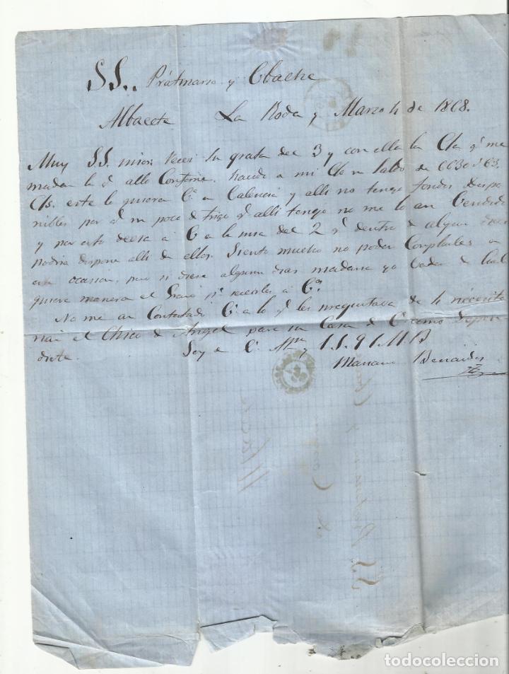 Sellos: circulada Y ESCRITA 1868 DE la roda a albacete - Foto 2