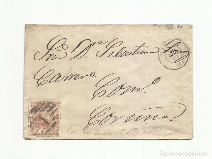 Sellos: CIRCULADA 1868 de madrid a la coru&ntilde;a parrilla numerada 1 - Foto 1