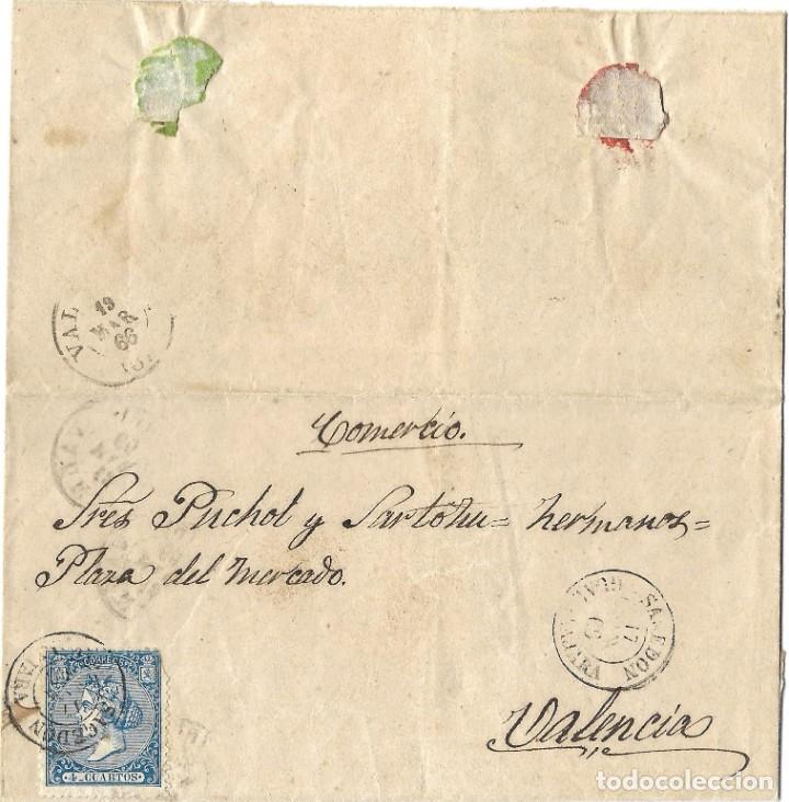 1866 CARTA ENVUELTA SACEDON GUADALAJARA. SELLO 4C ISABEL II FECHADOR TIPO 1857 (Sellos - España - Isabel II de 1.850 a 1.869 - Cartas)
