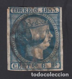 ESPAÑA, 1853 EDIFIL Nº 21, 6 R. AZUL (Sellos - España - Isabel II de 1.850 a 1.869 - Usados)