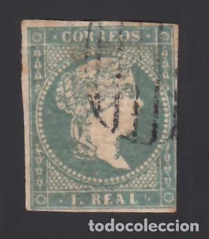 ESPAÑA, 1855 EDIFIL Nº 45, 1 R AZUL VERDOSO, (Sellos - España - Isabel II de 1.850 a 1.869 - Usados)