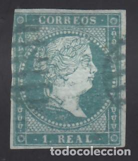 ESPAÑA, 1855 EDIFIL Nº 41, 1 R. AZUL VERDOSO, MAT. PARRILLA AZUL. (Sellos - España - Isabel II de 1.850 a 1.869 - Usados)