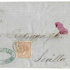 Sellos: 1868 CARTA COMPLETA AYAMONTE (HUELVA) A SEVILLA. FECHADOR TIPO 1857 50 MLS. ISABEL II