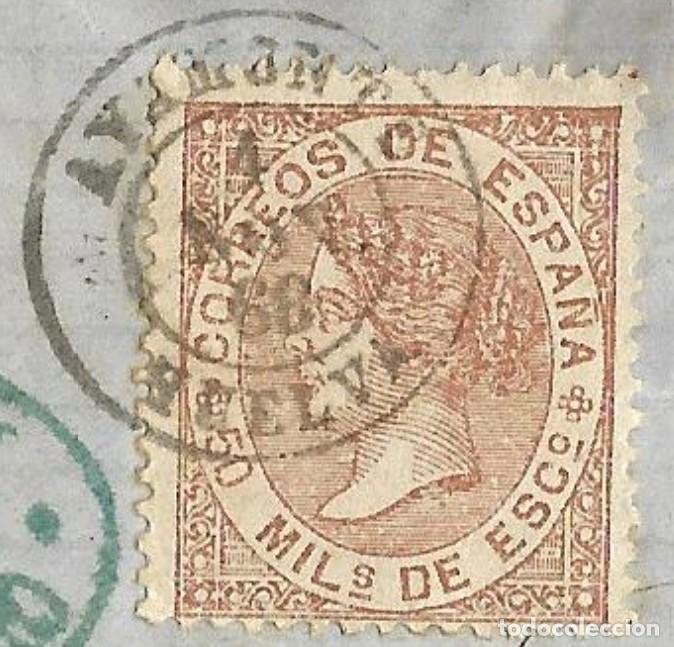 Sellos: 1868 CARTA COMPLETA AYAMONTE (HUELVA) A SEVILLA. FECHADOR TIPO 1857 50 MLS. ISABEL II - Foto 2 - 304819688