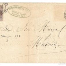 Sellos: 1869 CARTA COMPLETA TOLOSA (GUIPUZCOA / GIPUZKOA) A MADRID FECHADOR TIPO 1857 50 MIL ISABEL II 1868