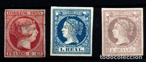 Sellos: Espa&ntilde;a n&ordm; 17, 55 y 56. A&ntilde;o 1853/61 - Foto 1