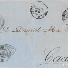 Sellos: 1869 CARTA ENVUELTA PUERTO DE SANTA MARÍA (CÁDIZ) FECHADOR TIPO 1854 50 MIL ISABEL II 1868