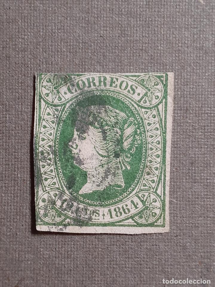 Timbres: rareTimbre Espagne 1864 : Isabelle II , 12cuartos oblit&egrave;r&egrave;