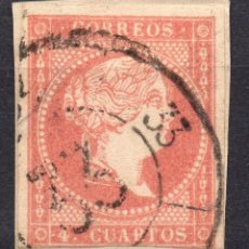 Selos: ESPAÑA 1856 ISABEL II, 4 CUARTOS - EDIFIL 48 MATASELLO RUEDA CARRETA Nº 33. Lote 337369533