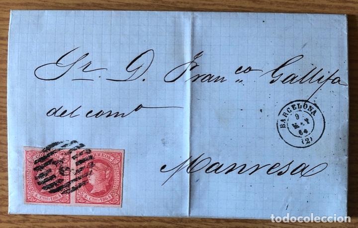 Sellos: CARTA CON PAREJA DE SELLOS DE ISABEL II - 1864 - Foto 2