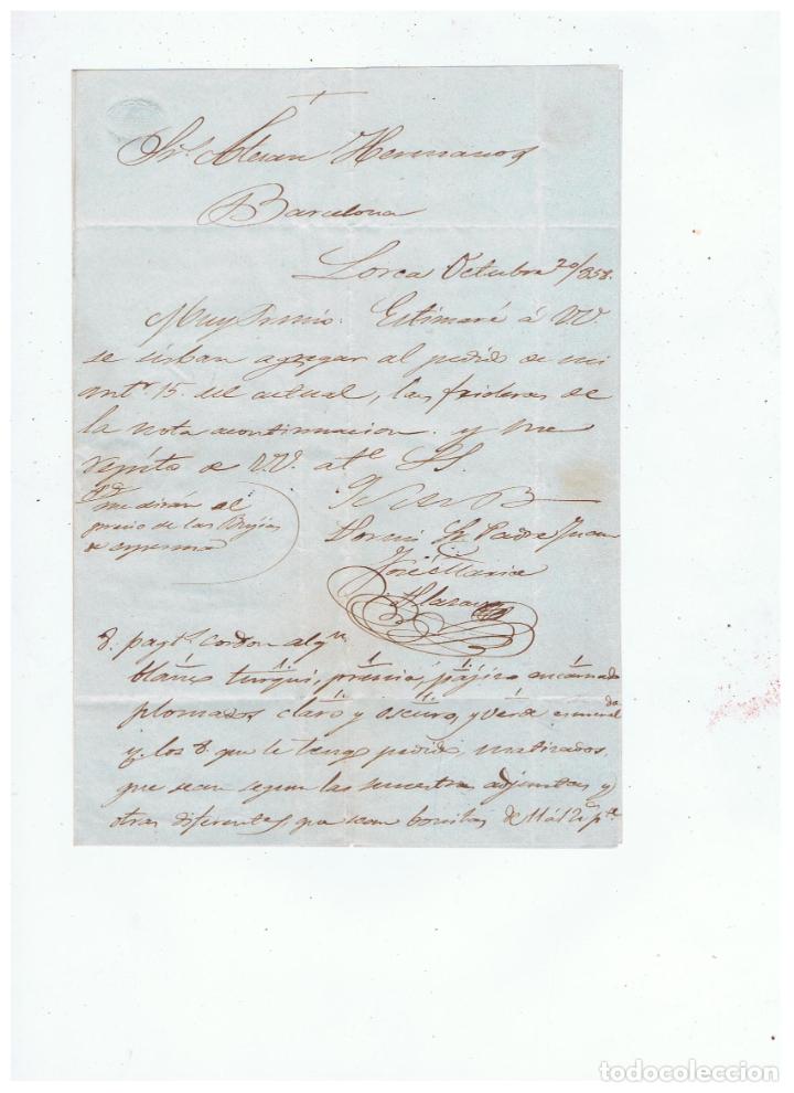 Sellos: circulada Y ESCRITA 1858 de lorca murcia a barcelona - Foto 2