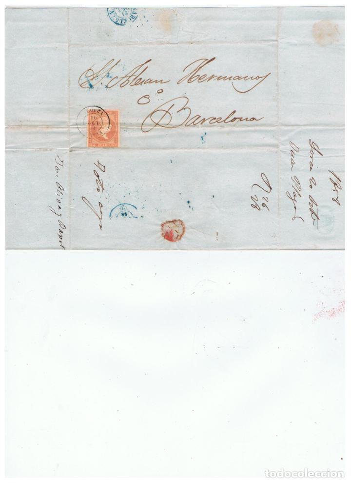 Sellos: circulada Y ESCRITA 1858 de lorca murcia a barcelona - Foto 3