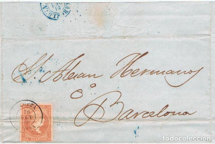 Sellos: circulada Y ESCRITA 1858 de lorca murcia a barcelona - Foto 1