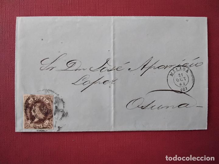 Sellos: envuelta circulada 1862 de malaga a osuna - Foto 1